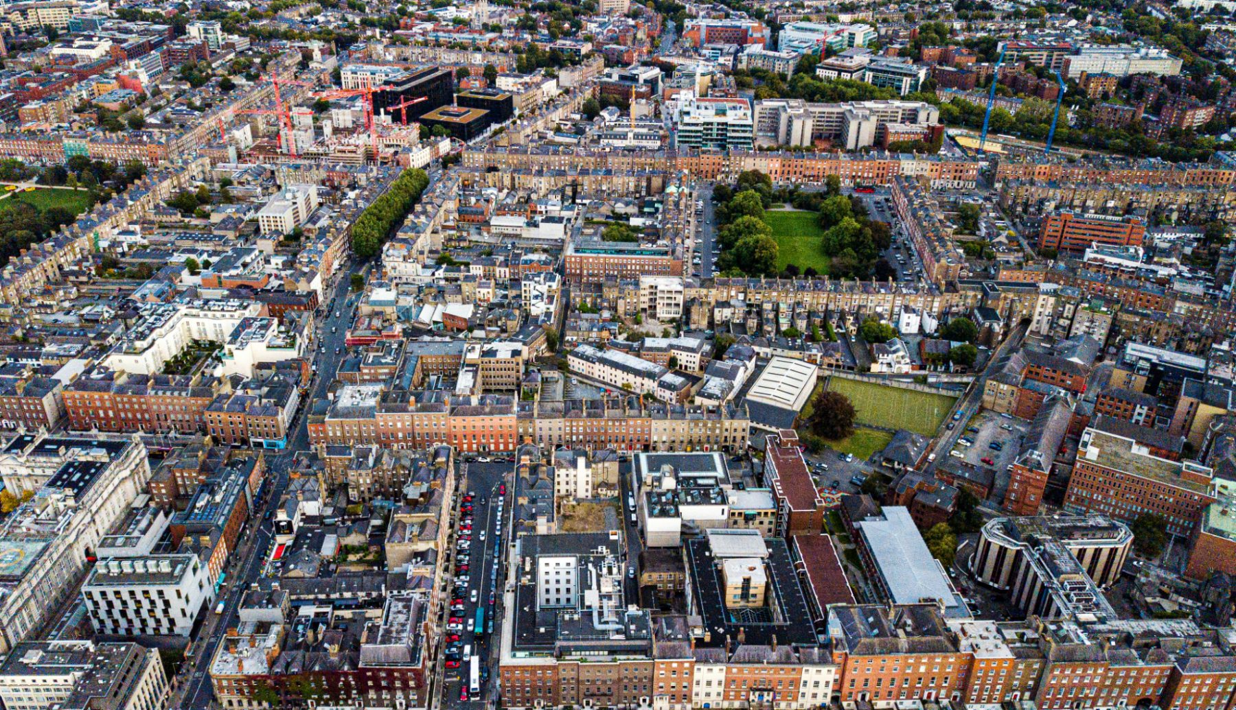 Aerial view of Dublin's Georgian terraces and city streets
