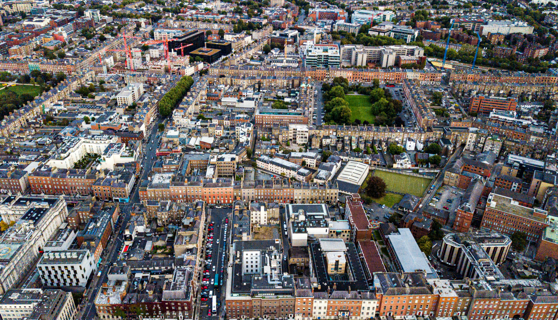 Aerial view of Dublin's Georgian terraces and city streets
